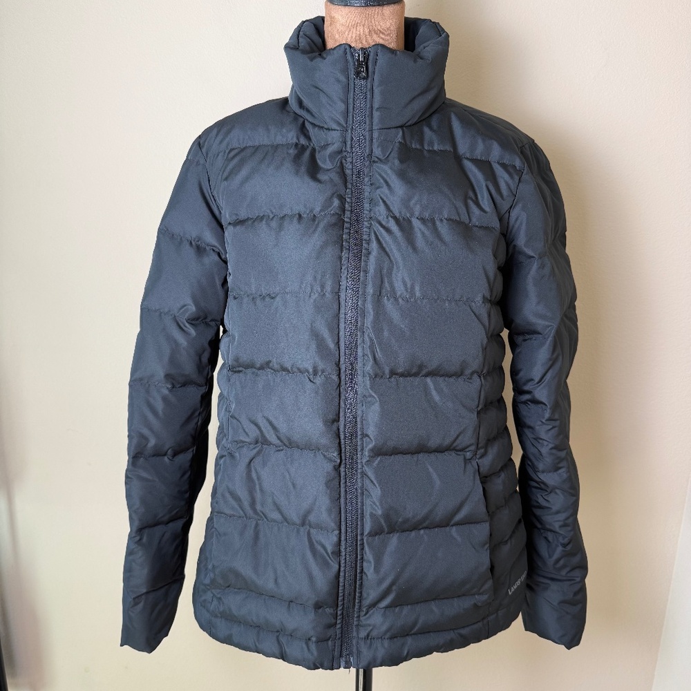 Lands End Puffer Down Jacket Womens Small Petite Black Quilted Winter Coat Warm